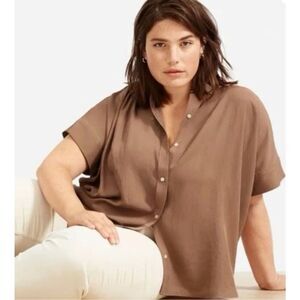NWOT EVERLANE The Japanese Goweave Light Square Shirt, coffee Sz 0, F34